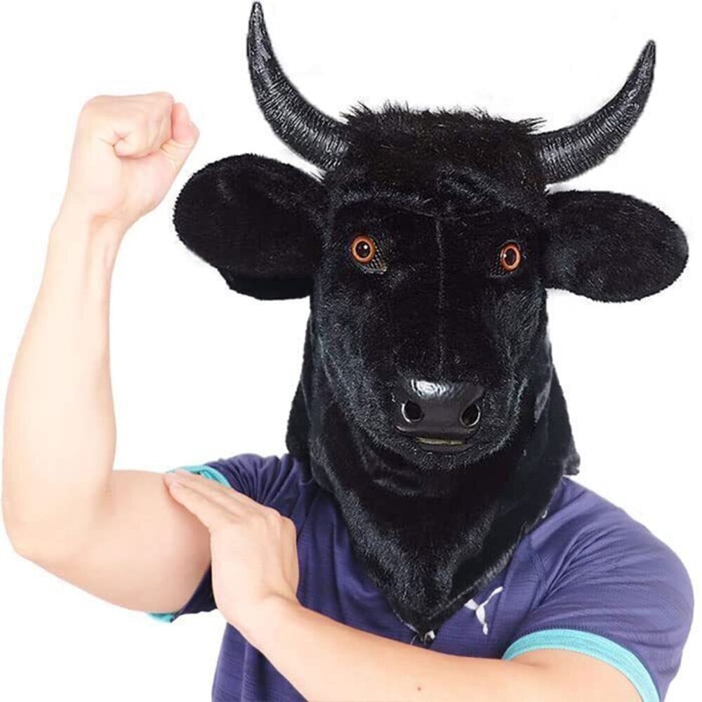 4072 Moving Mouth Cow Mask - Funny Animal Bull Mask for Adults
